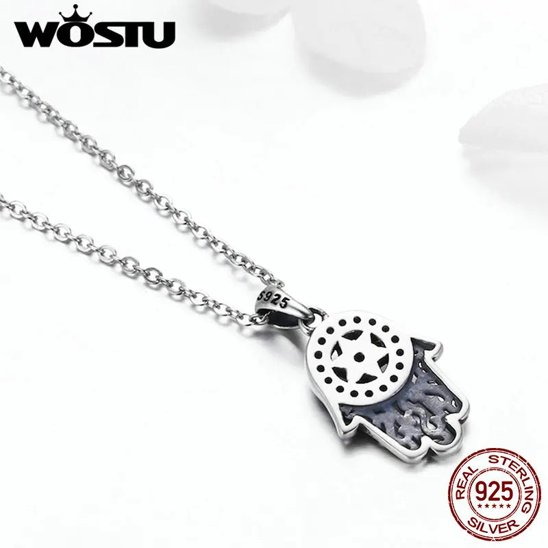 925 Sterling Silver Hand Of Fatima Hamsa Pendant Necklace