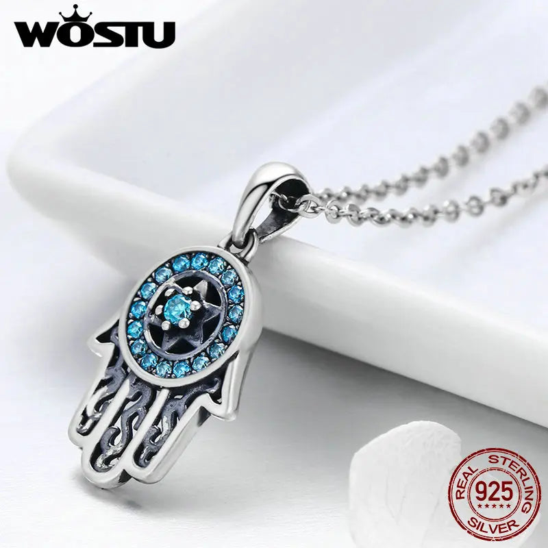 925 Sterling Silver Hand Of Fatima Hamsa Pendant Necklace
