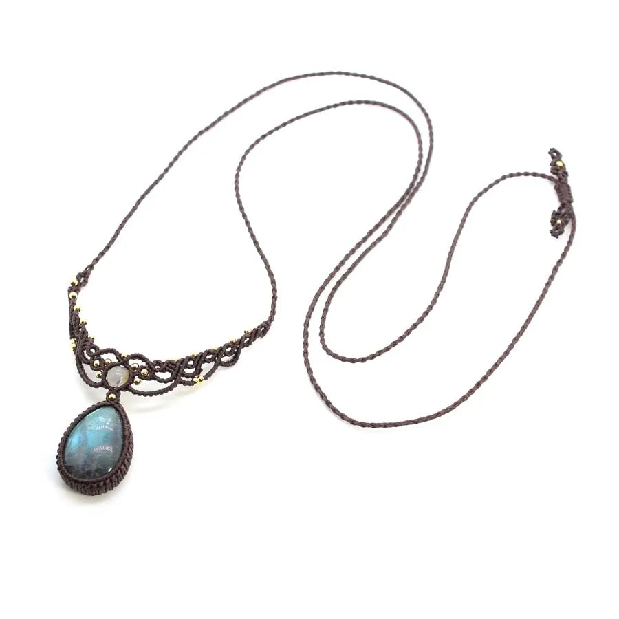 Handmade Rope Braided Macrame Crystal Stone Pendant