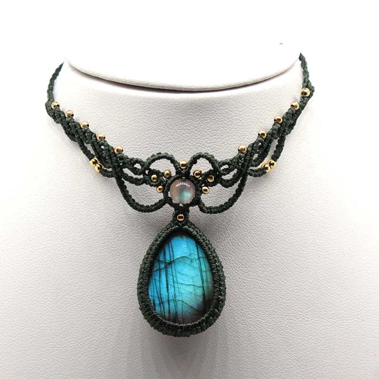 Handmade Rope Braided Macrame Crystal Stone Pendant