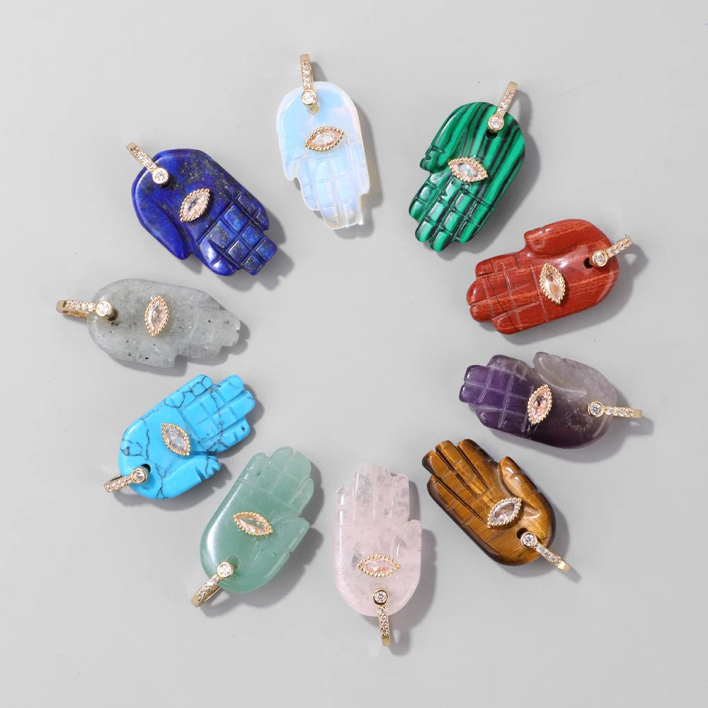 Hamsa Fatima Hand Pendant Natural Stone