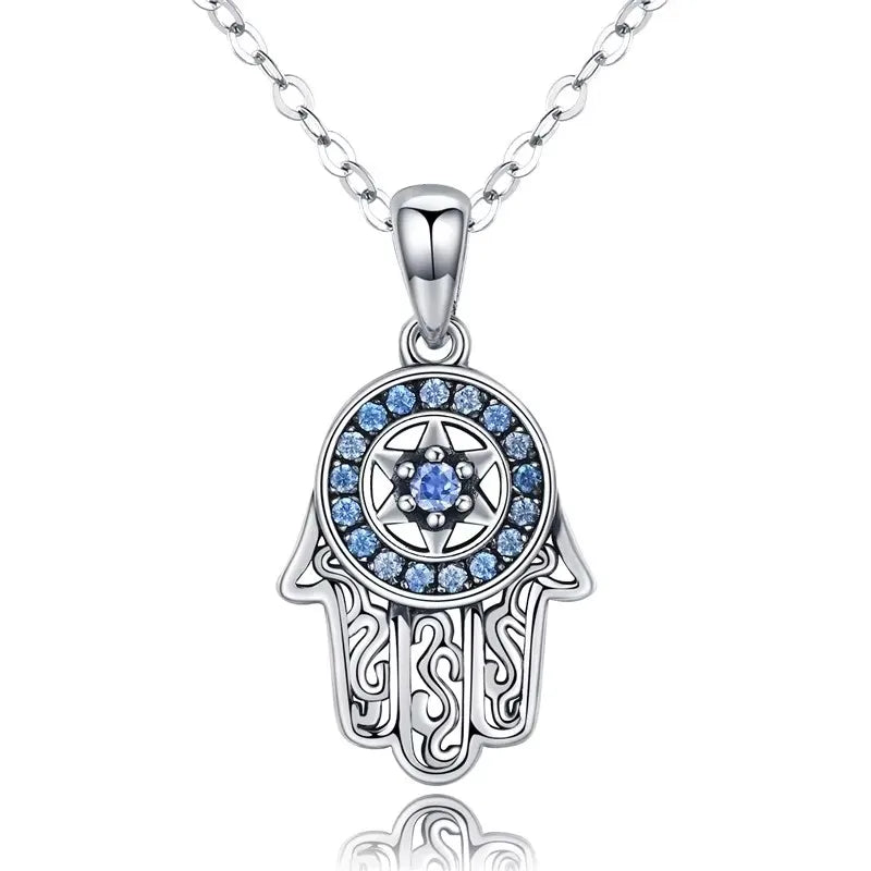 925 Sterling Silver Hand Of Fatima Hamsa Pendant Necklace